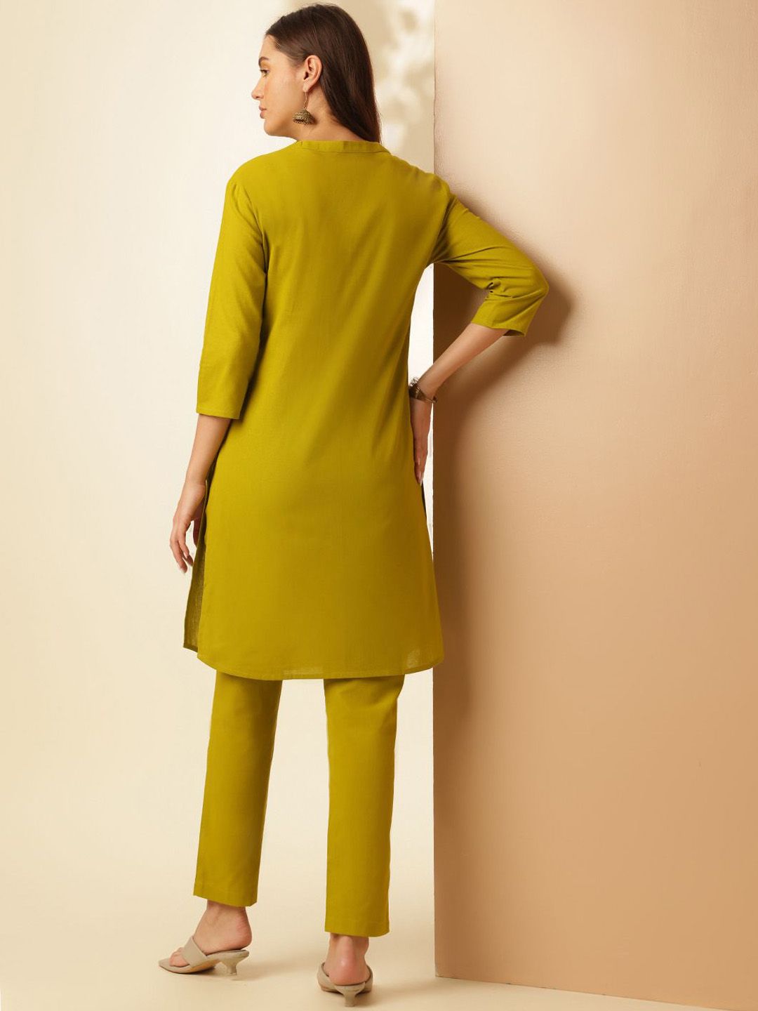 Anouk Pure Cotton Pleated Straight Kurta & Trouser