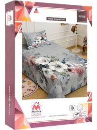 Myntra Elegant Homes Grey Floral 300 TC Single Bedsheet with 1 Pillow Covers