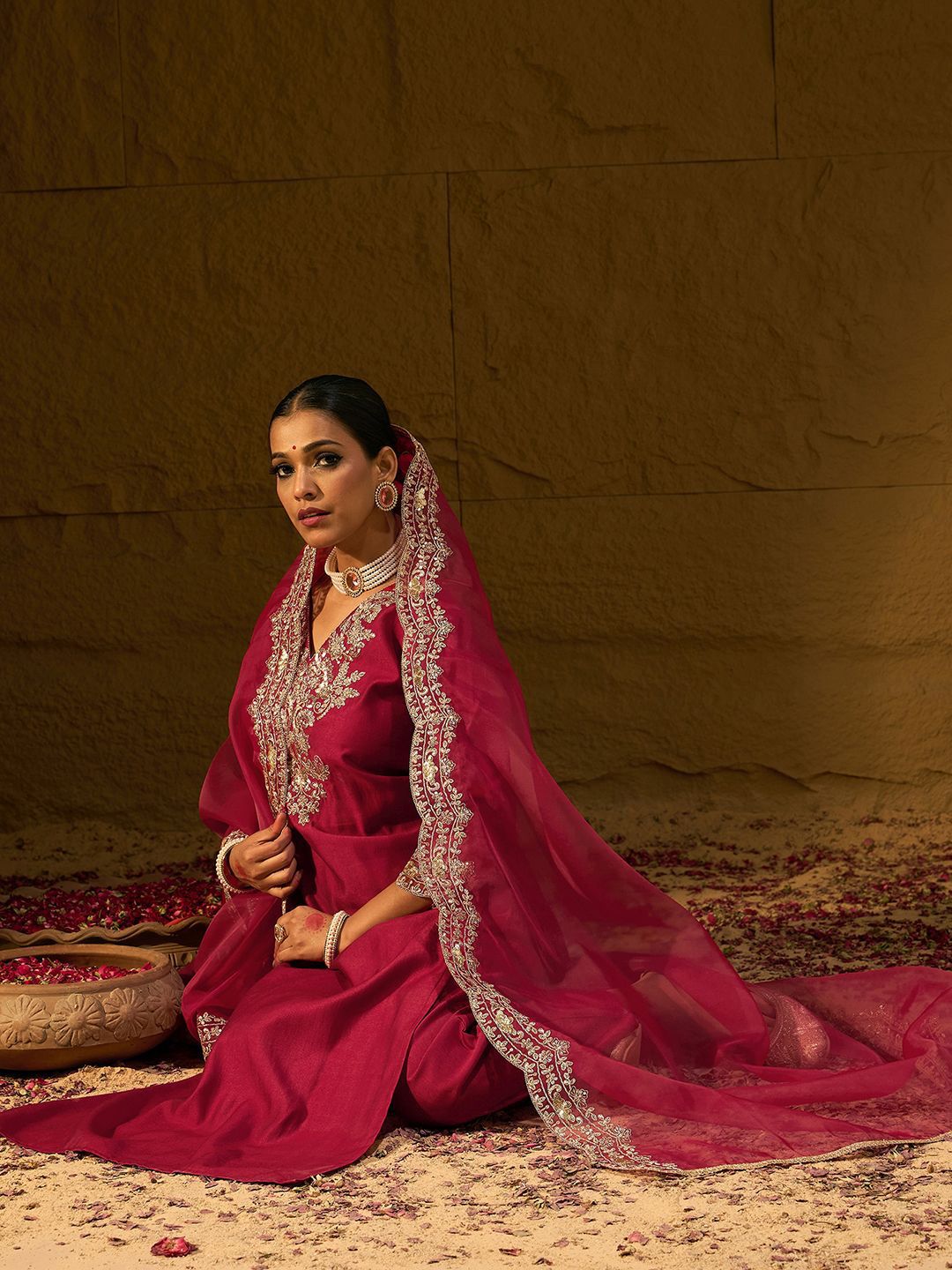 Indo Era Ethnic Motifs Embroidered Thread Work Liva Straight Kurta With Trousers & Dupatta