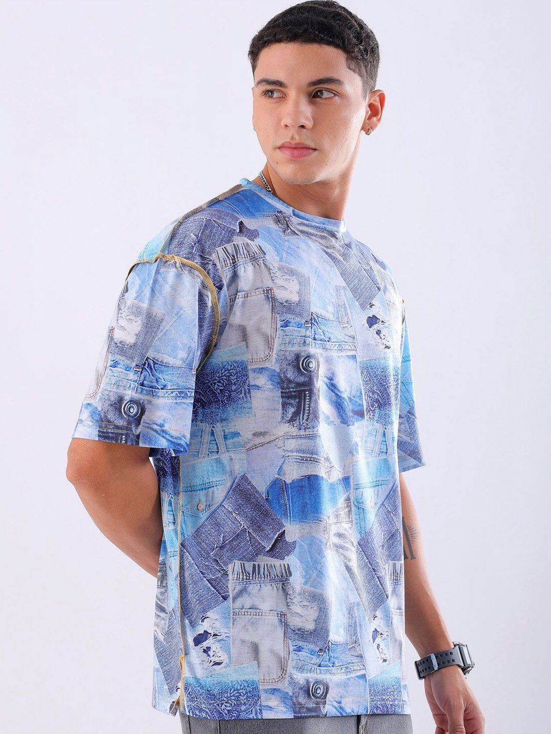 The Indian Garage Co Men Abstract Printed Neck Oversized T-shirt