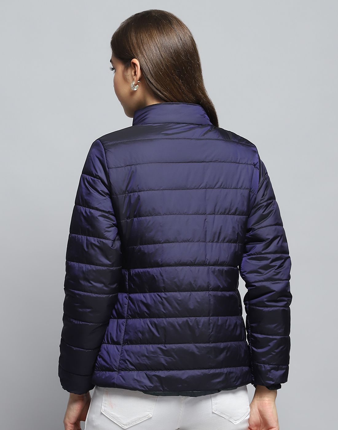 Monte Carlo Women Spread Collar Solid Casual Lightweight Puffer Jacket