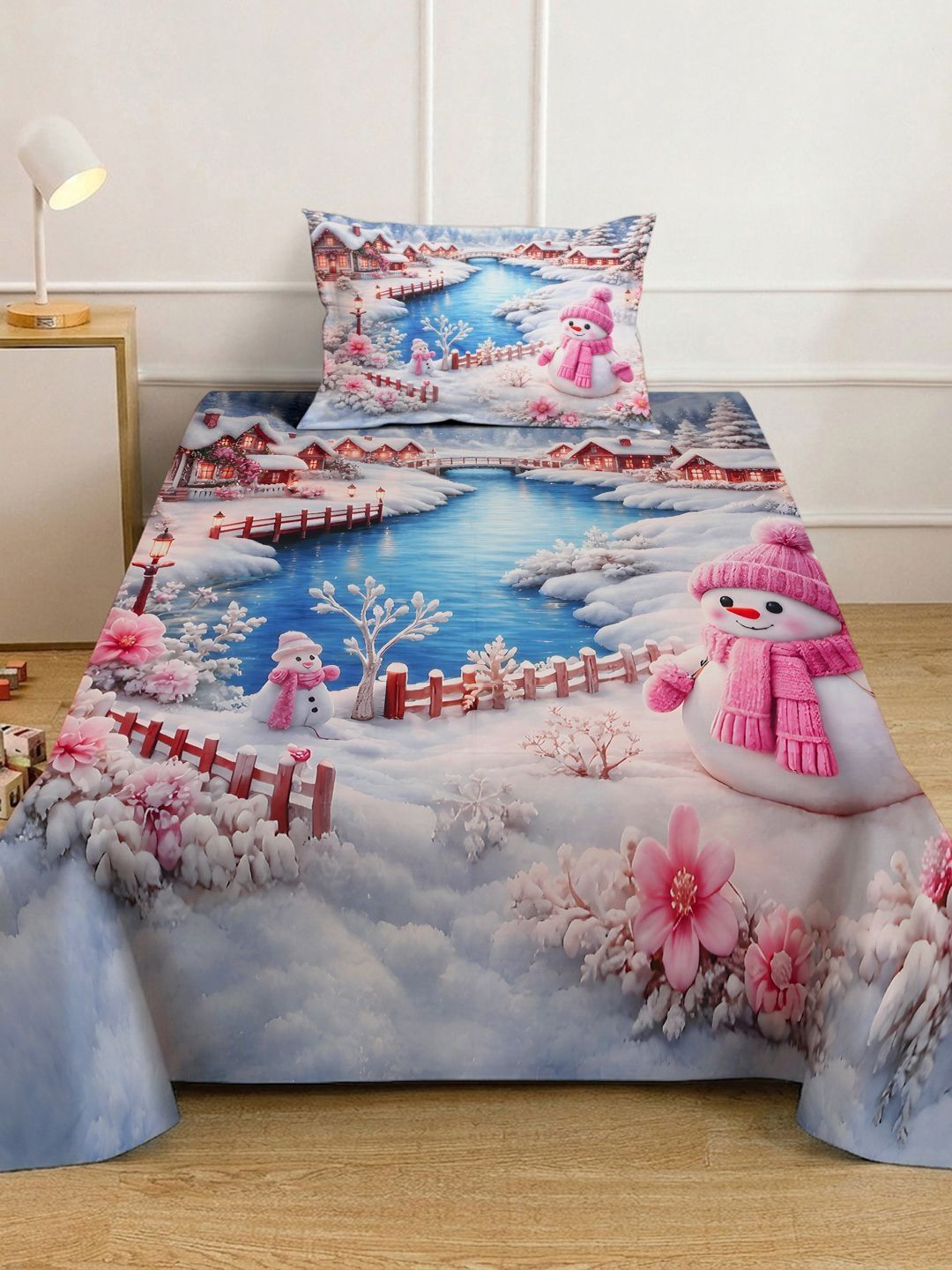 KLOTTHE White Cartoon Characters Polycotton Regular 300 TC Single Fine Bedsheets