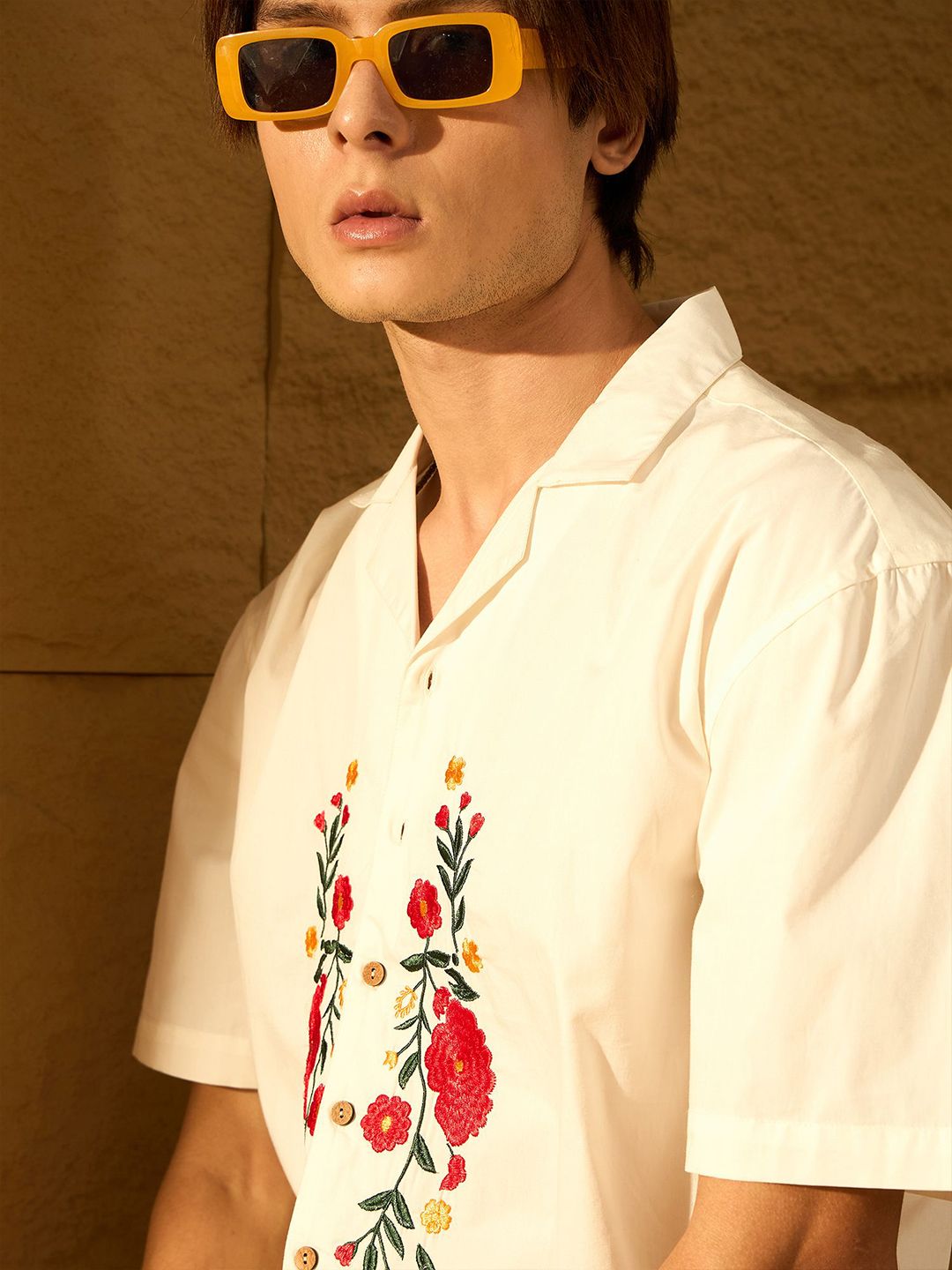 DENNISON Floral Embroidery Oversized Casual Shirt