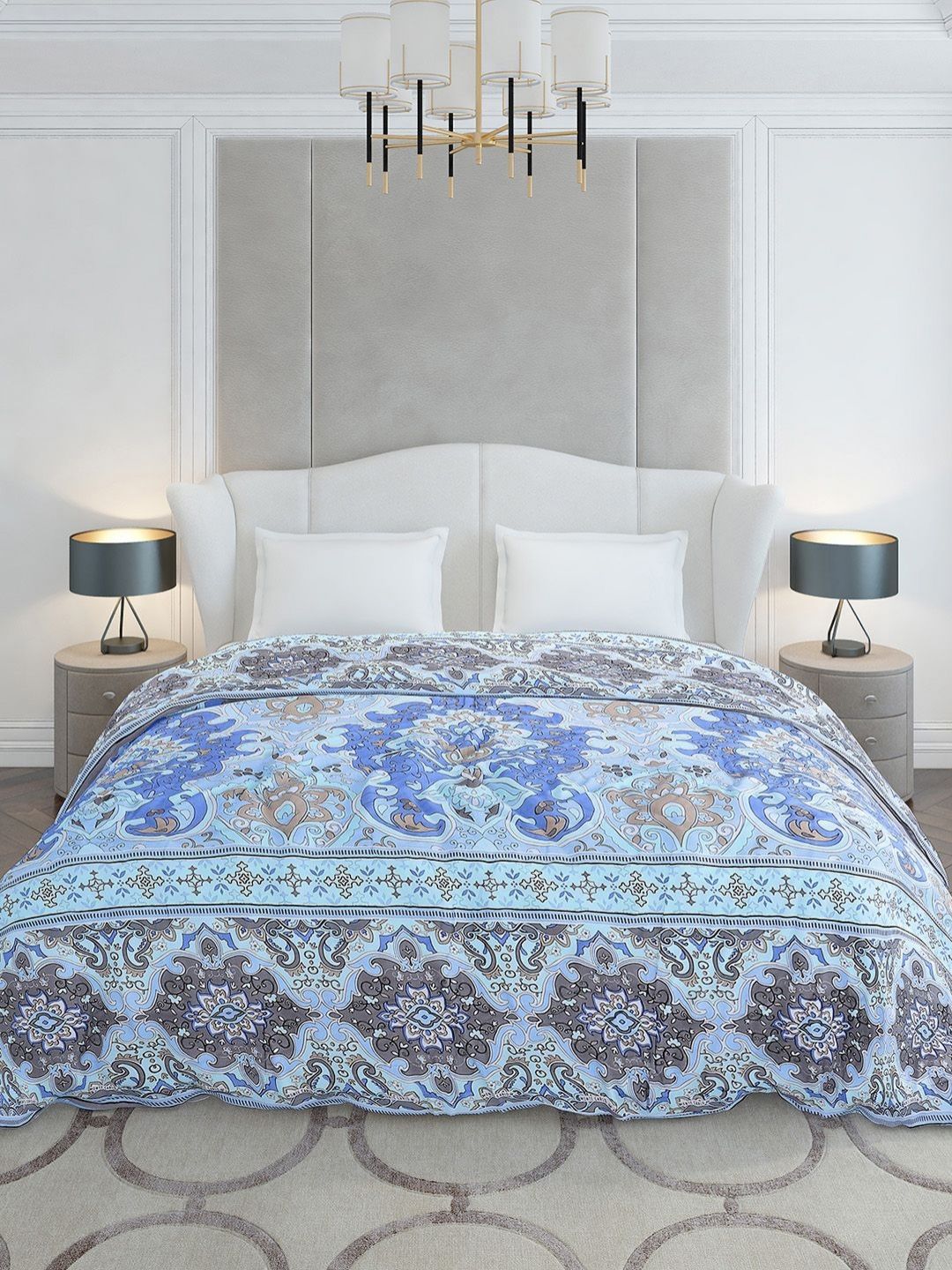 Monte Carlo Blue & White Ethnic Motifs Mild Winter 210 GSM Double Bed Duvet Cover