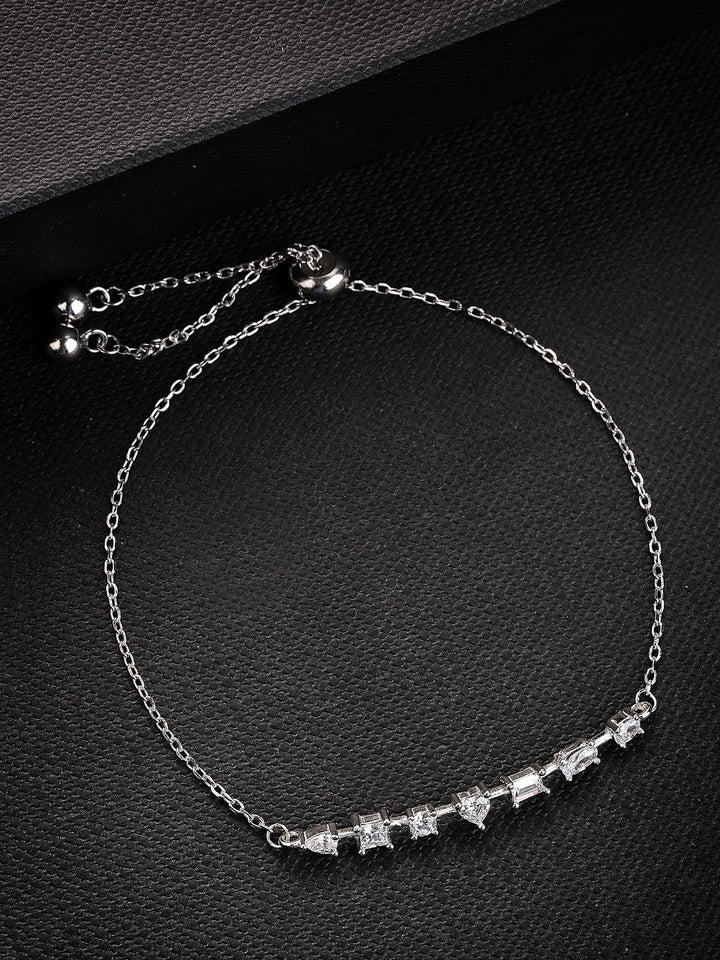 PANASH 925 Sterling Silver Rhodium-Plated Solitairs Cubic Zirconia Studded Charms Bracelet