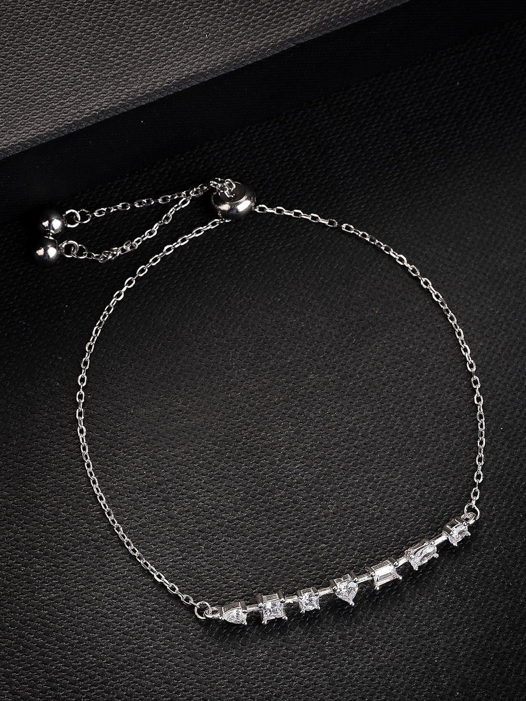 PANASH 925 Sterling Silver Rhodium-Plated Solitairs Cubic Zirconia Studded Charms Bracelet