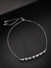 PANASH 925 Sterling Silver Rhodium-Plated Solitairs Cubic Zirconia Studded Charms Bracelet