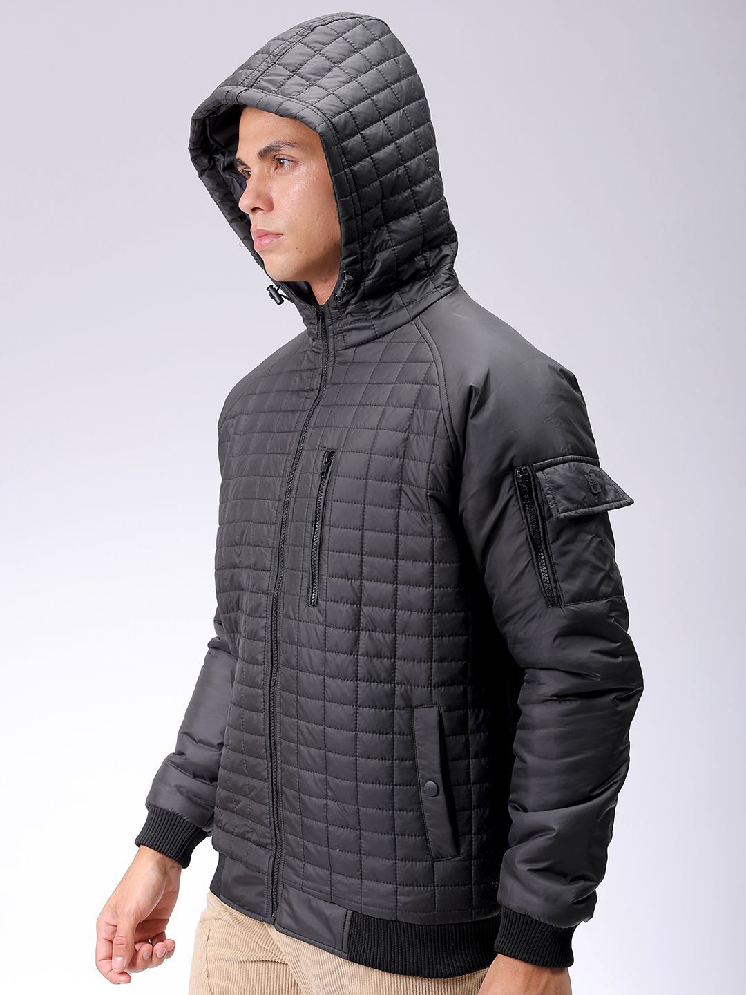 The Indian Garage Co Men Hooded Slim Fit Bomber Jacket