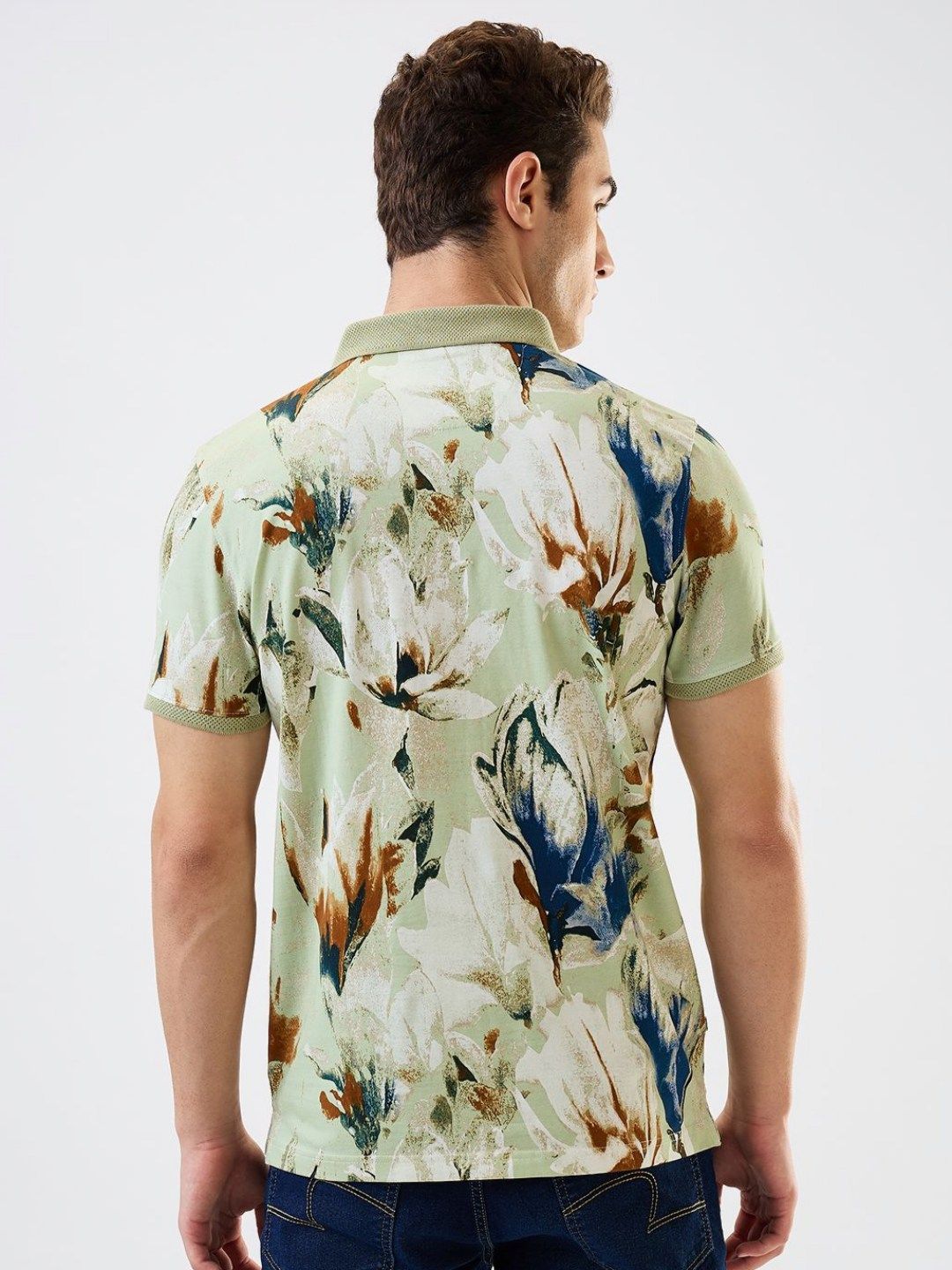 SPYKAR Men Floral Printed Polo Collar Cotton Slim Fit T-shirt