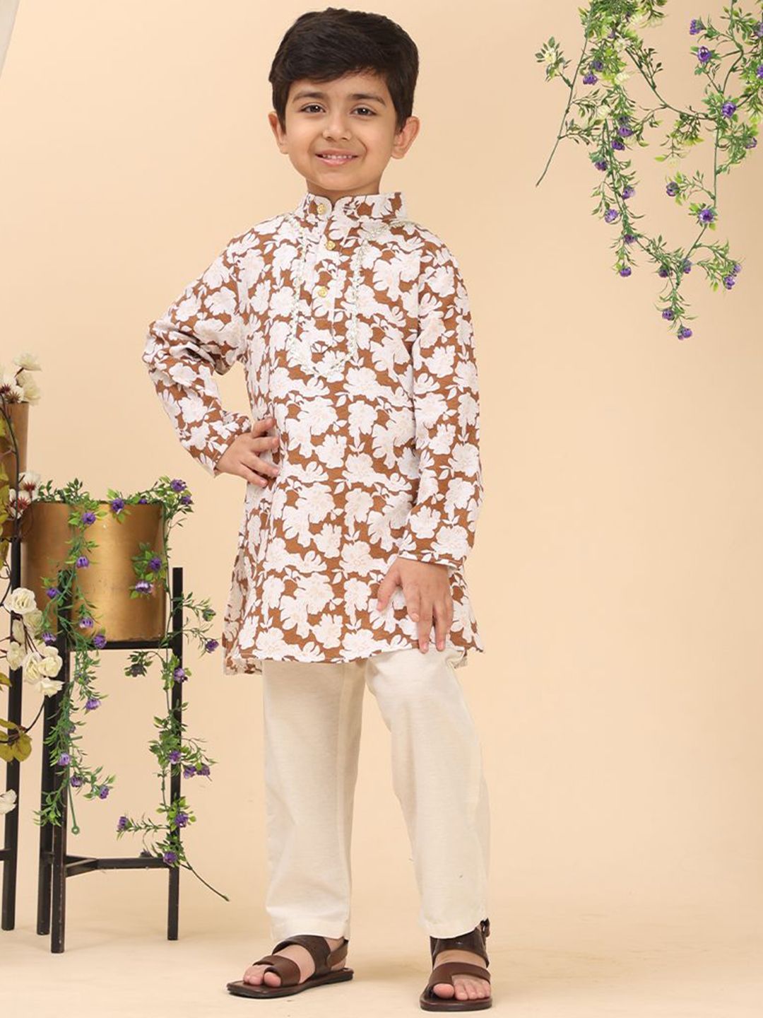 Cutiekins Boys Floral Printed Regular Kurta Sets
