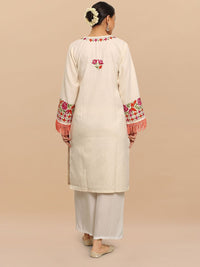 HOUSE OF KARI Floral Embroidered Cotton Falak Kashmiri Straight Kurta