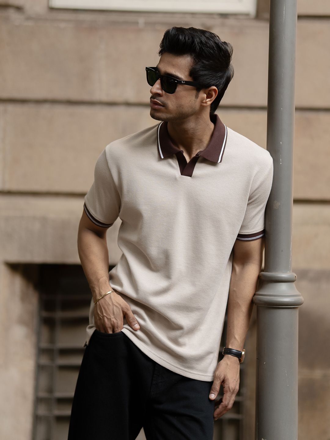 Powerlook Men Contrast Polo Collar T-shirt