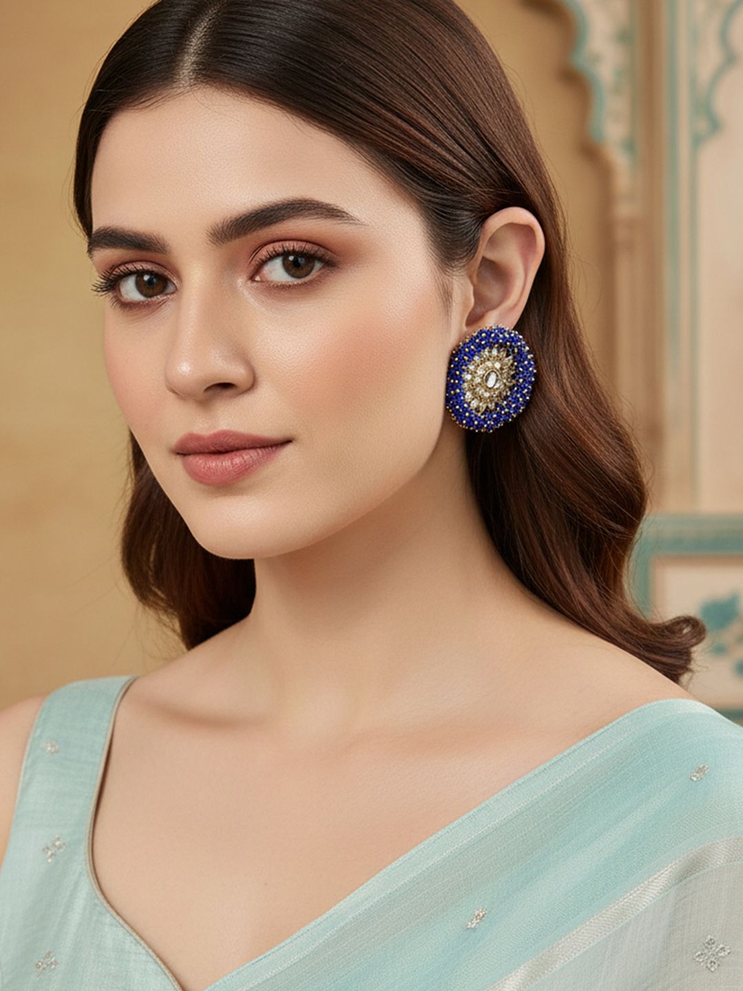 Karatcart Blue Floral Studs Anting -anting