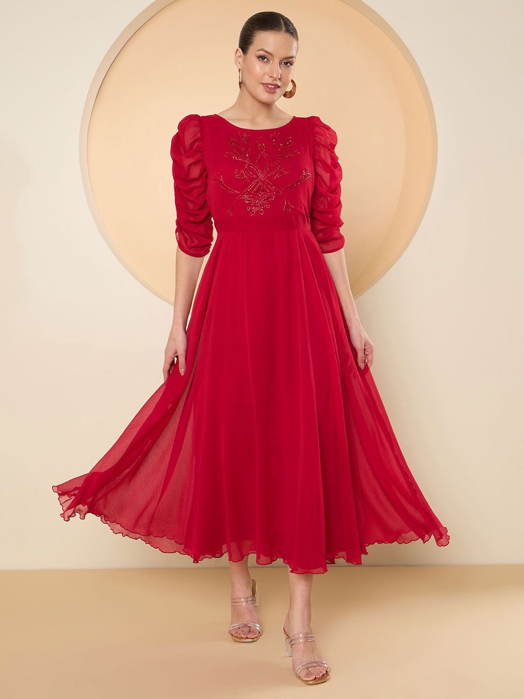 Antheaa Puff Sleeve Chiffon Maxi Dress