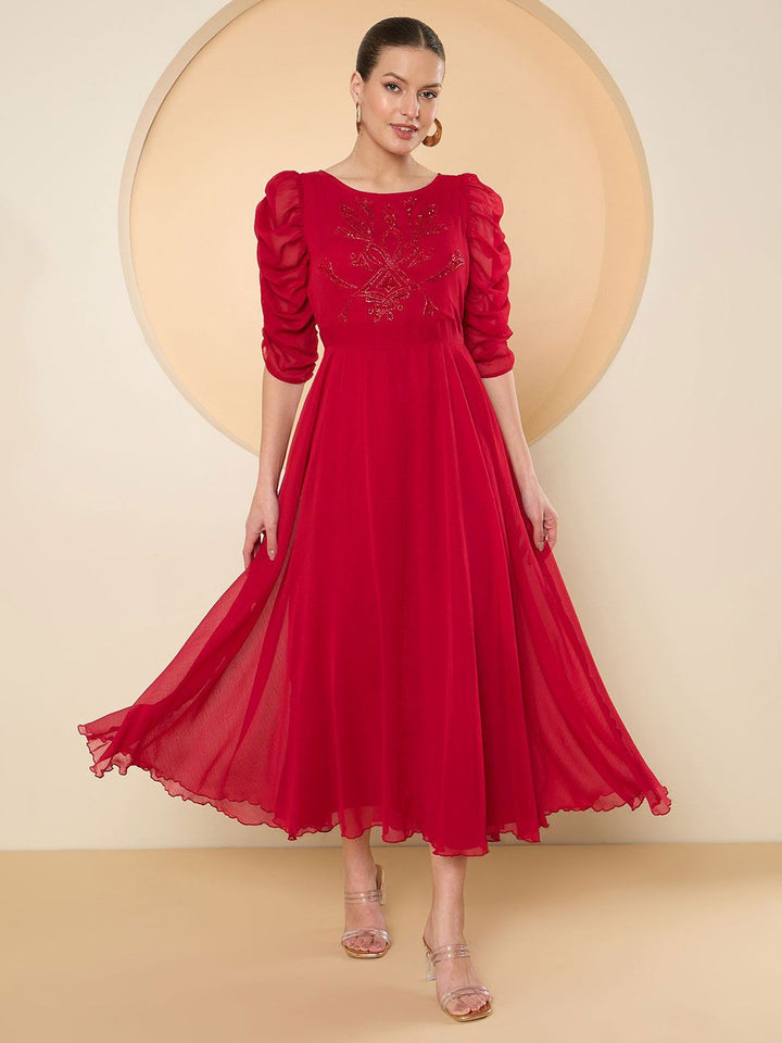 Antheaa Puff Sleeve Chiffon Maxi Dress