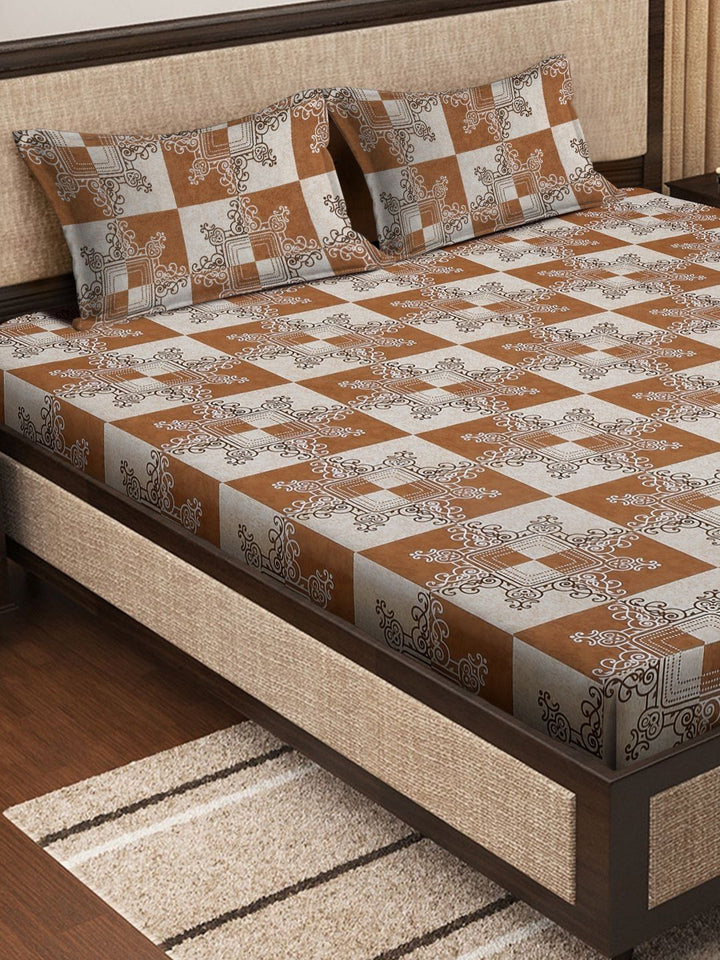Myntra Elegant Homes Brown & White Floral 400 TC King Bedsheet with 2 Pillow Covers