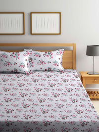 BOMBAY DYEING 525B Pink & White Floral 164 TC Pure Cotton Queen Bedsheet Set