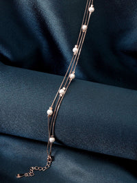 PANASH 925 Sterling Silver Rose Gelang Multistrand Berlapis Emas Shell Mutiara Manik