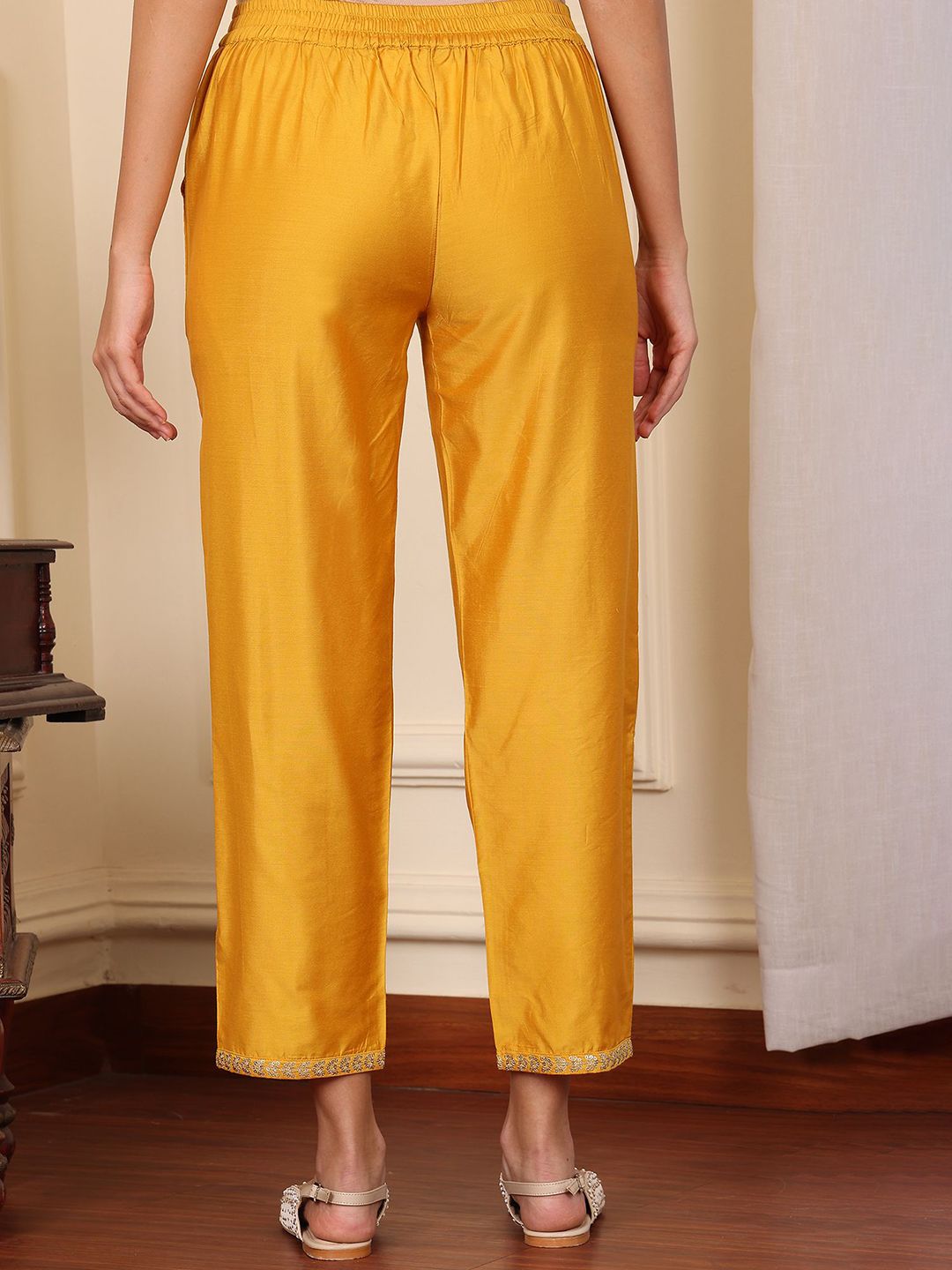 W Women Regular Fit Embroidered Hemline Trousers