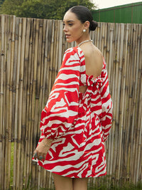 Pink Paprika by SASSAFRAS Printed Fit & Flare Dress