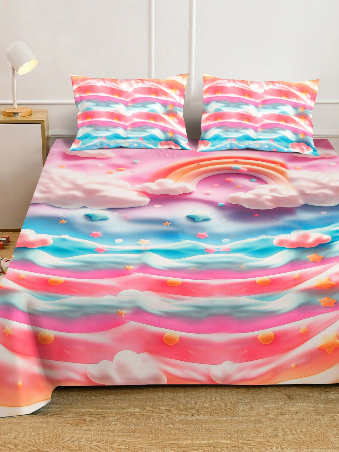 KLOTTHE Multi Cartoon Characters Printed 400 TC King Superfine Bedsheets