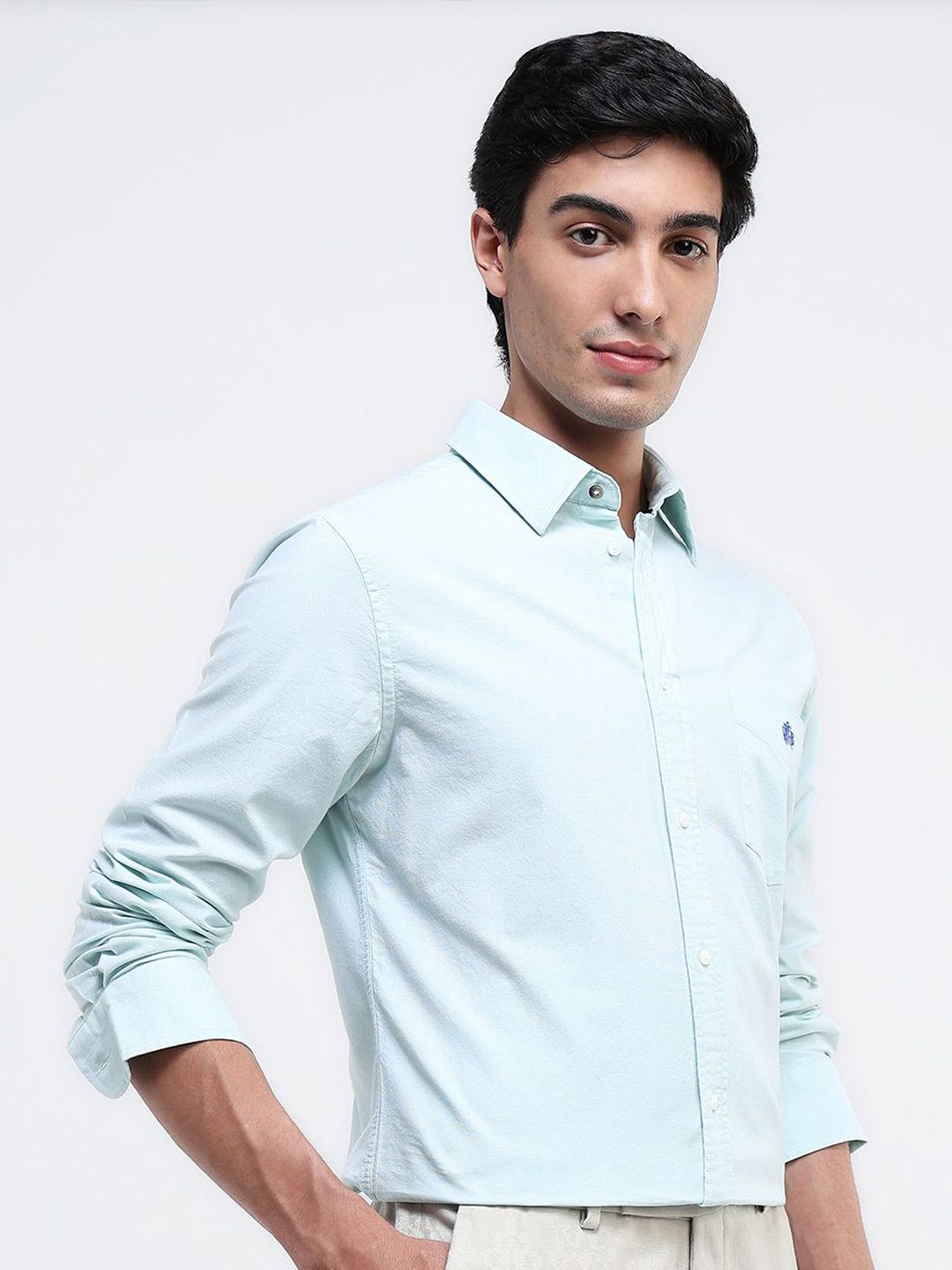 RARE RABBIT Men Comfort Spread Collar Solid Cotton Formal Shirt