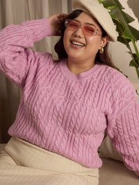 Berrylush Curve Women Cable Knit Long Sleeves Pullover