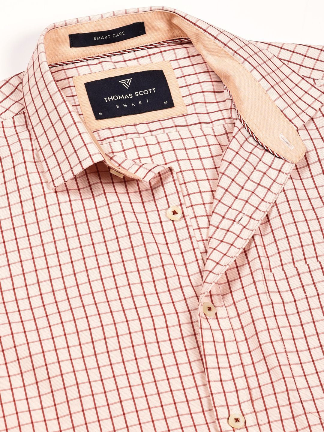Thomas Scott Men Smart Cutaway Collar Gingham Checked Cotton Formal Shirt