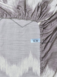Aura Grey & White Geometric 300 TC Fitted Double King Bedsheet Set-2.5 m X 2.25 m