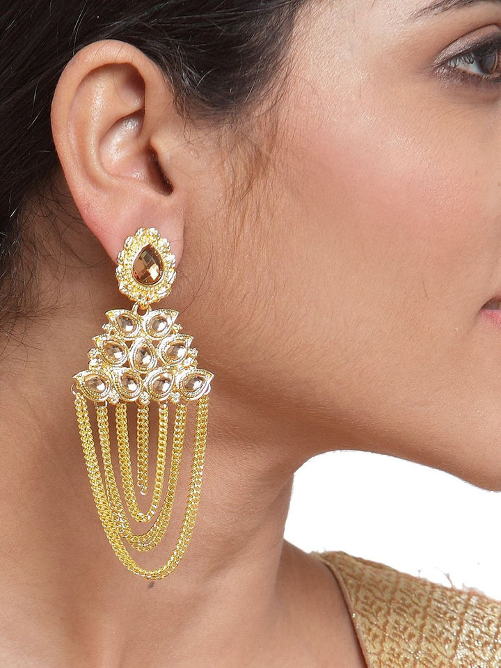 Anouk Gold-Plated Cubic Zirconia Studded Contemporary Drop Earrings
