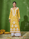 Rumah Wanita Chikankari Cotton Kuning Chikankari Sulam Kurta