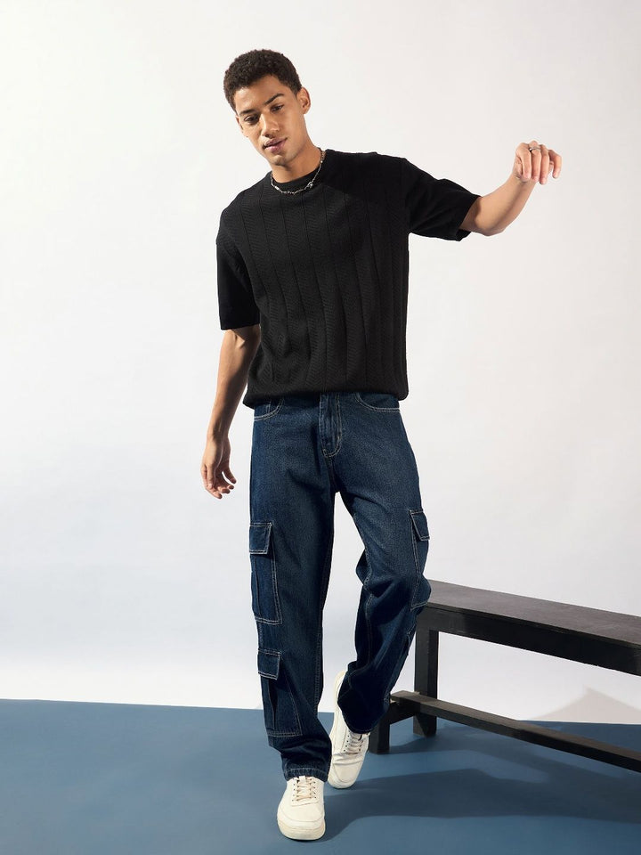 DENNISON Round Neck Knitted Oversized Pure Cotton T-Shirt