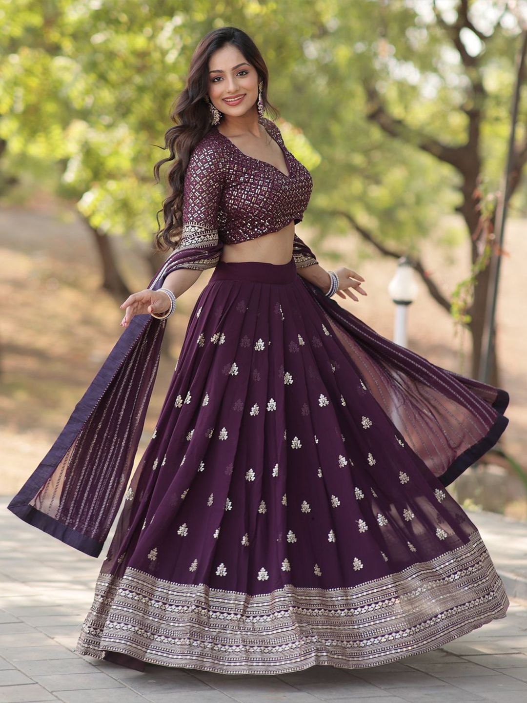 KALINI Embroidered Silk Georgette Semi Stitched Lehenga & Unstitched Blouse With Dupatta