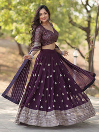 KALINI Embroidered Silk Georgette Semi Stitched Lehenga & Unstitched Blouse With Dupatta