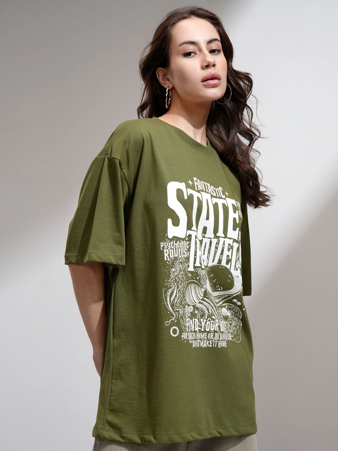 Street By Tokyo Talkies Women Oversized Chest Printed T-Shirt