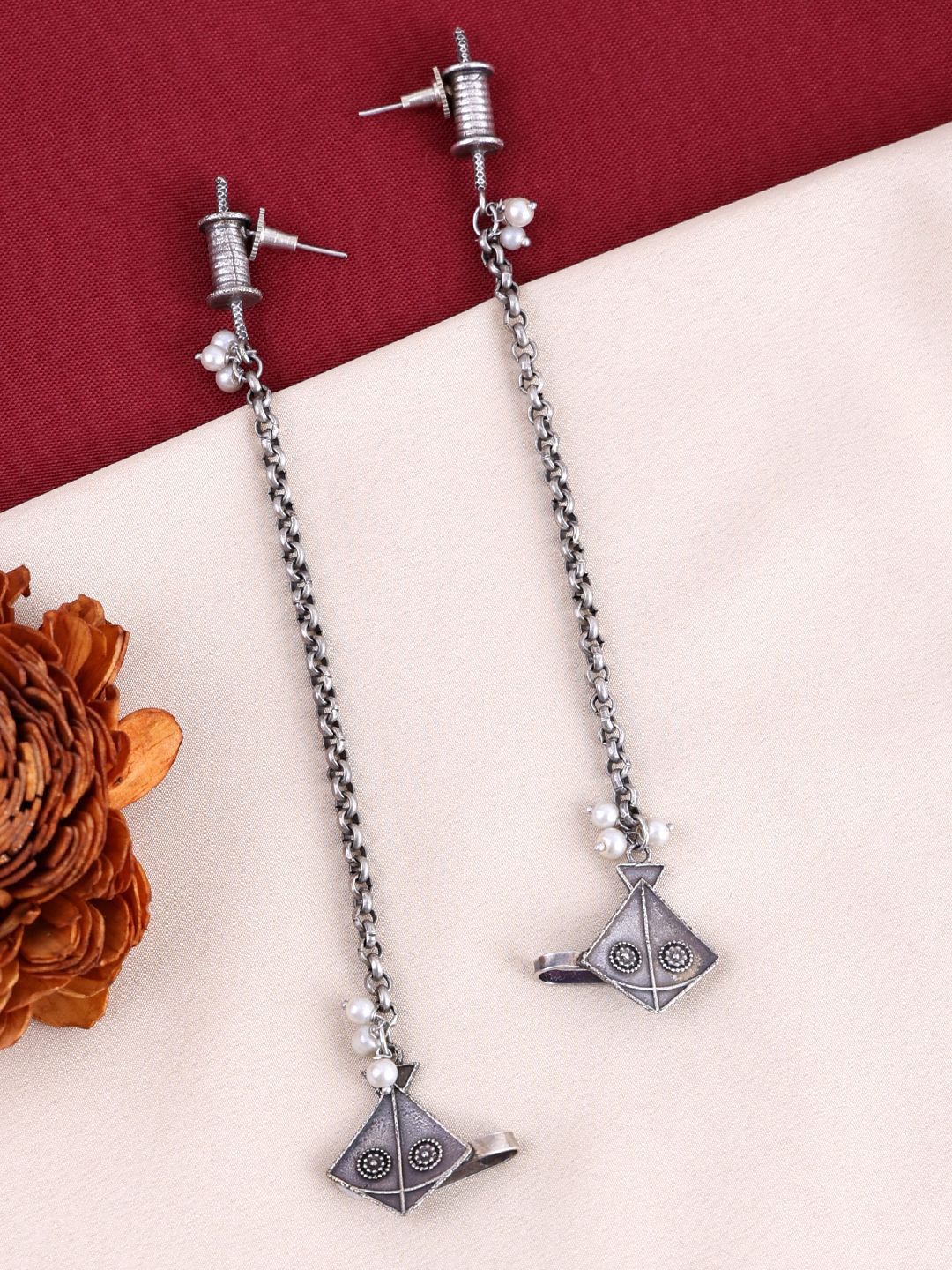Anouk Silver Plated Cubic Zirconia Studded Contemporary Drop Subang