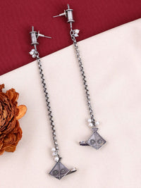 Anouk Silver Plated Cubic Zirconia Studded Contemporary Drop Subang