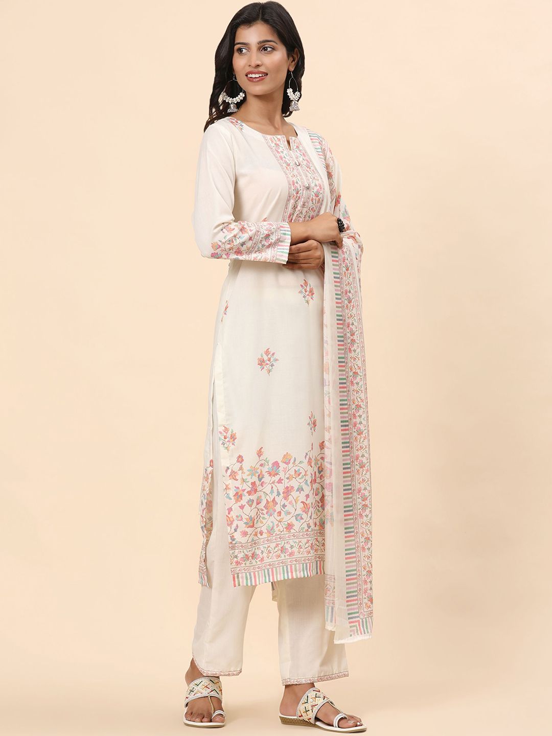 Mamicha Women Floral Printed Regular Pure Cotton Kurta with Trousers & With Dupatta