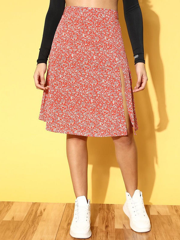 Berrylush Floral Printed High Rise Flared A-Line Skirt