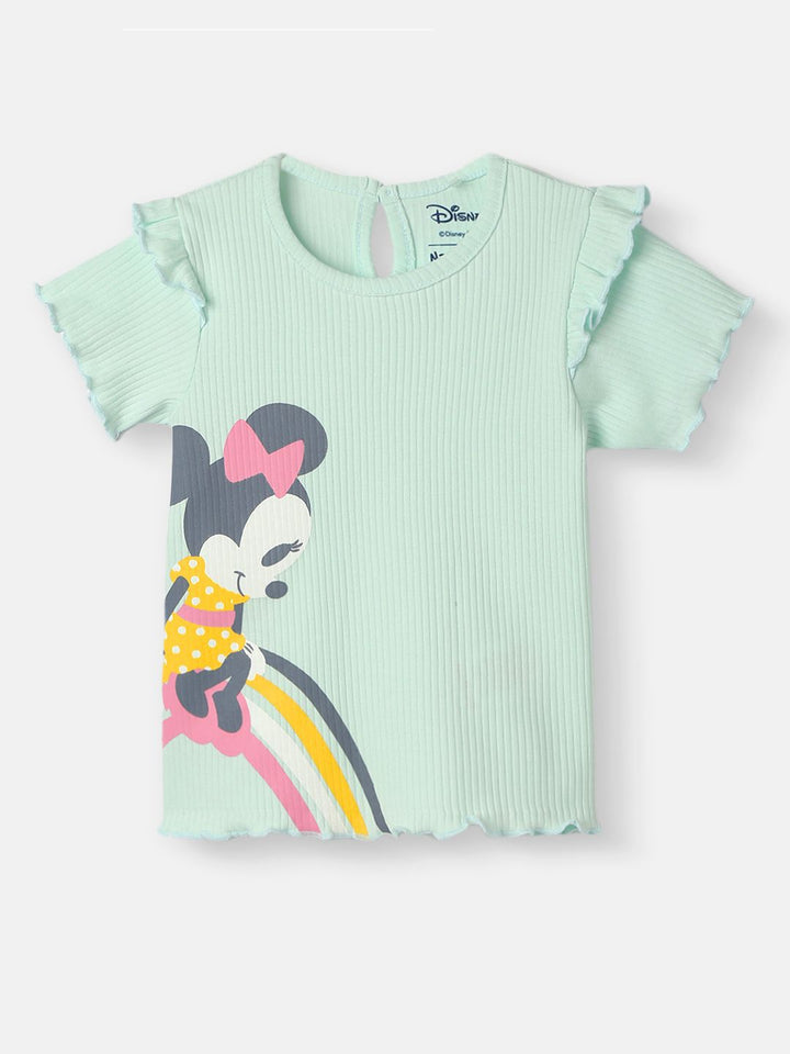 Nauti Nati Girls Minnie Mouse Printed Short Sleeves Pure Cotton Top With Trouser