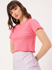 DressBerry Comfy Couture Ribbed Lettuce Hem Top