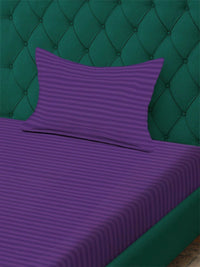 Aura Purple Striped 300 TC Single Bedsheet with 1 Pillow Covers