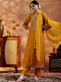 Libas Paisley Yoke Design Thread Work Straight Kurta with Trousers & With Dupatta