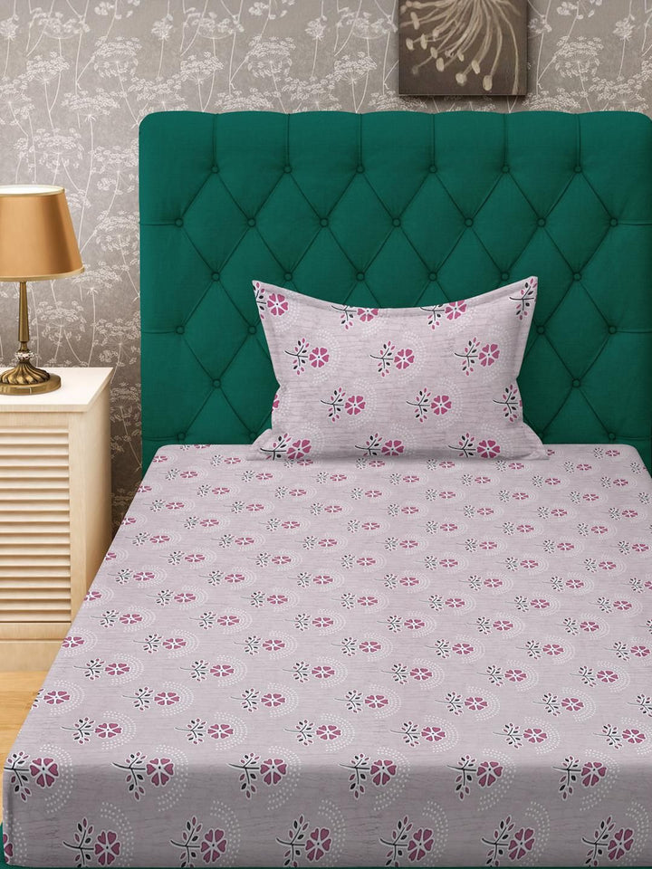 KLOTTHE Pink Floral Cotton Single Bedsheets