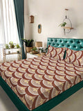 Aura Coklat & Kuning Bunga Bercetak Set Cadar King Double 300 TC-2.50 m X 2.25 m