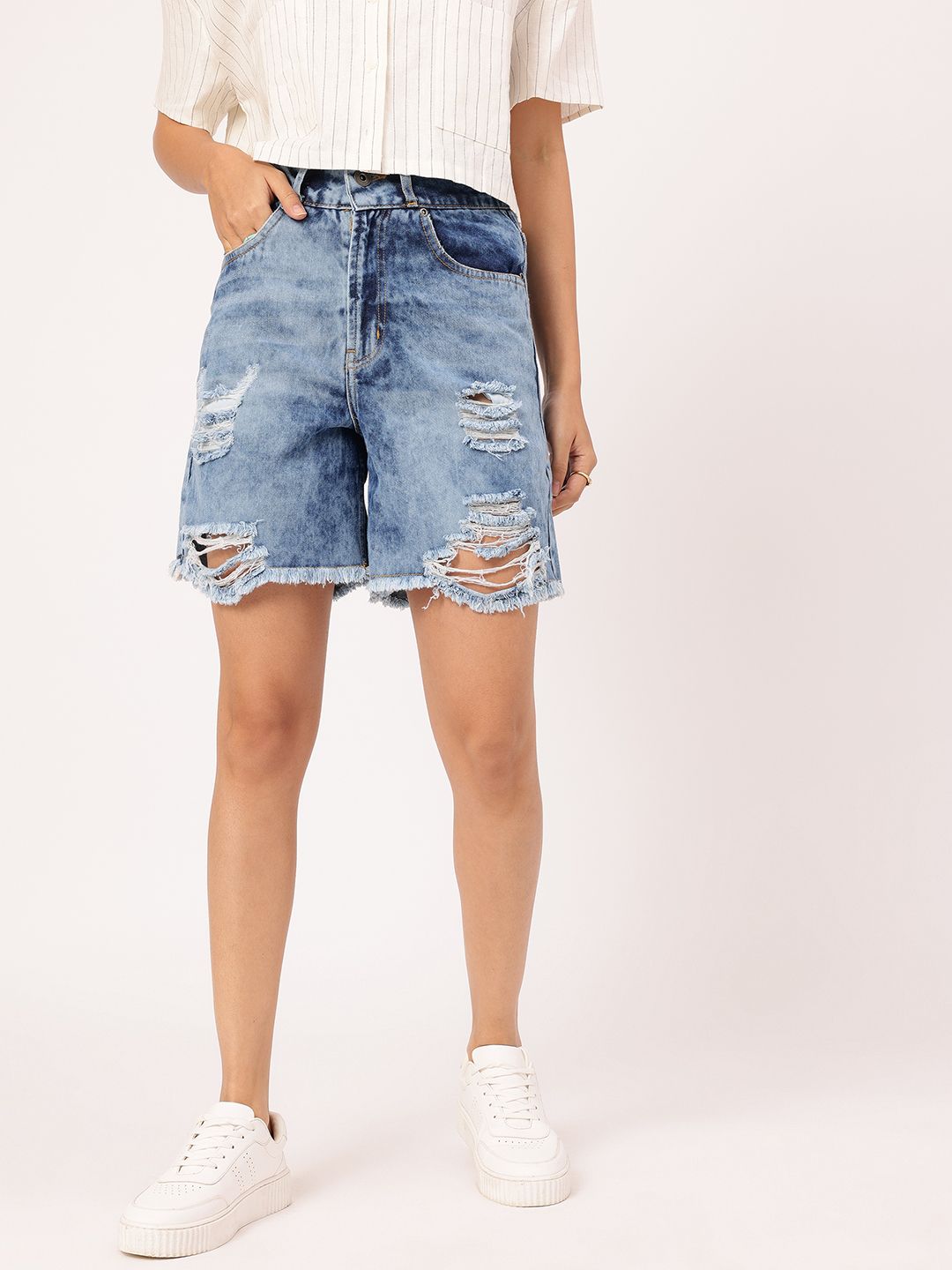 DressBerry Women Raw Edge Ripped Denim Shorts