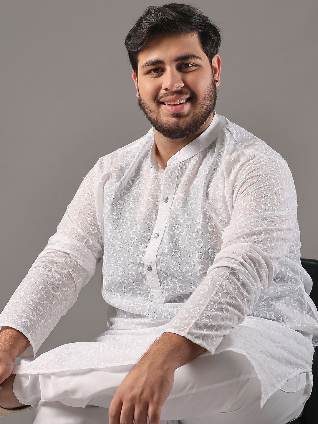 SOJANYA PLUS Plus Size Men Ethnic Motifs Embroidered Pure Cotton Kurta With Pyjamas