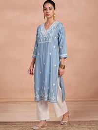 House of Chikankari Women Ethnic Motifs Embroidered Thread Work Chanderi Silk Kurta