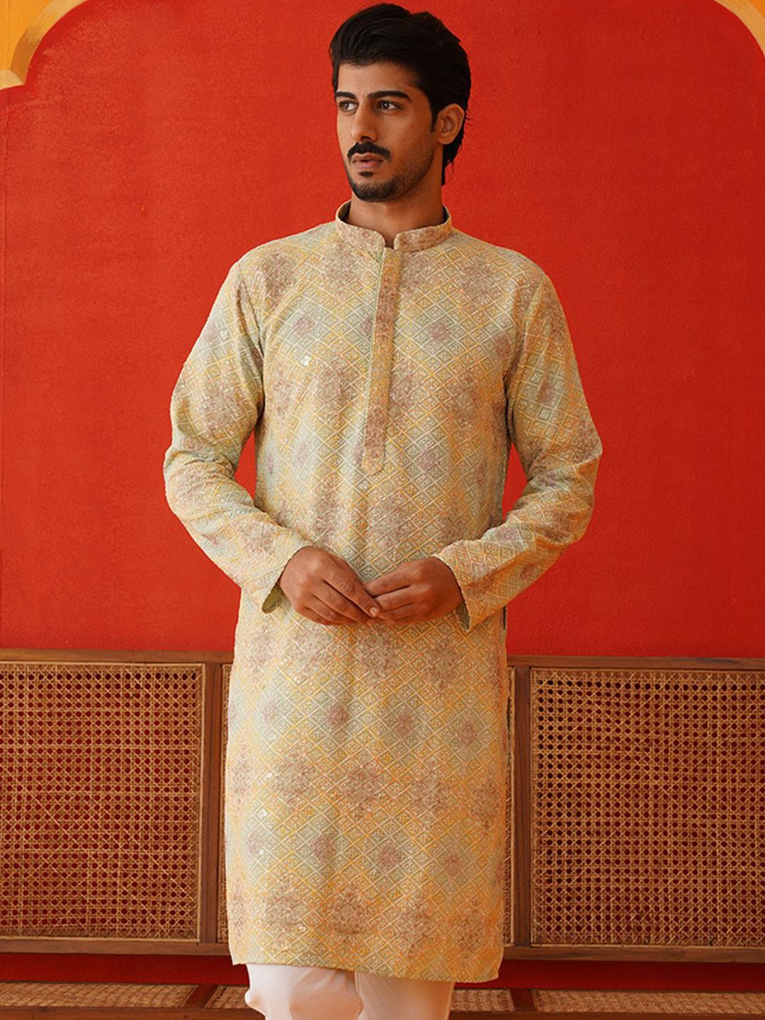 Jompers Men Geometric Embroidered Sequinned Kurta