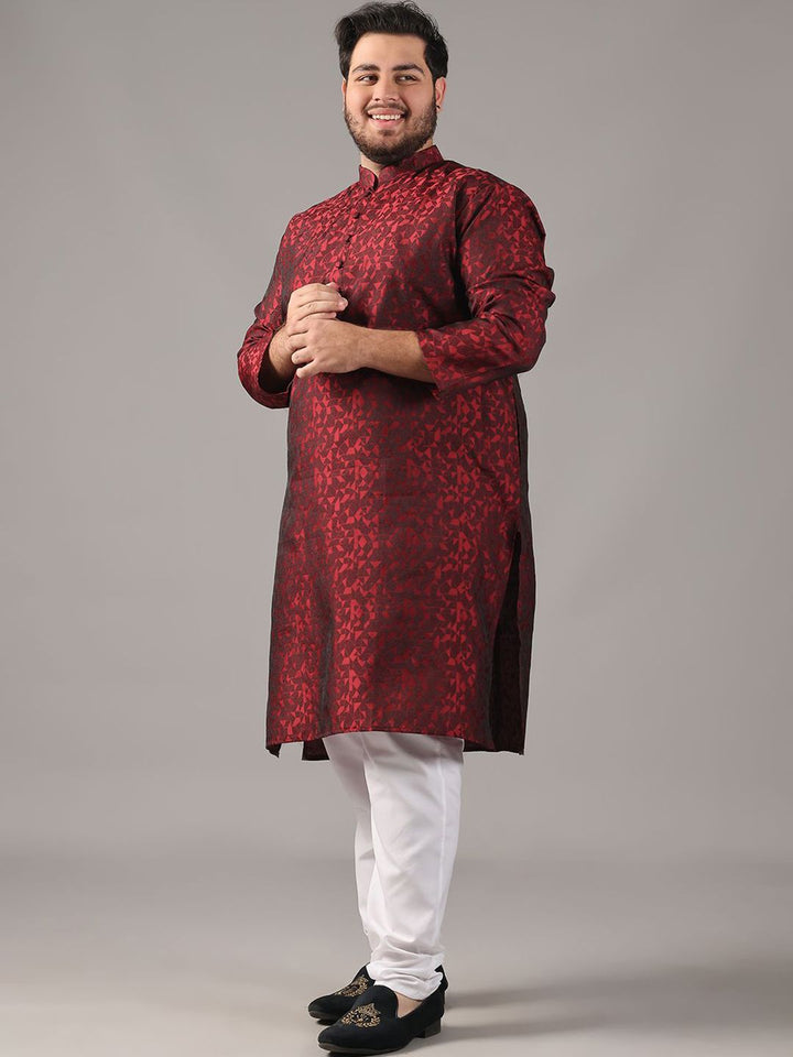 SOJANYA PLUS Size Geometric Woven Design Mandarin Collar Straight Kurta